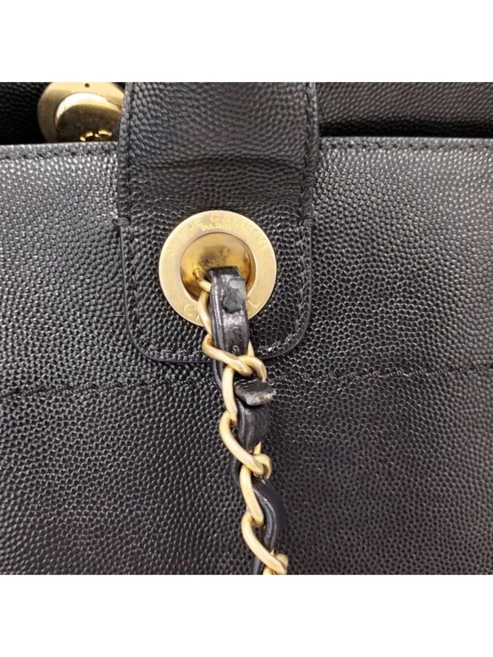 Chanel Deauville 2-Way Tote Studs Chain Shoulder Leather Black